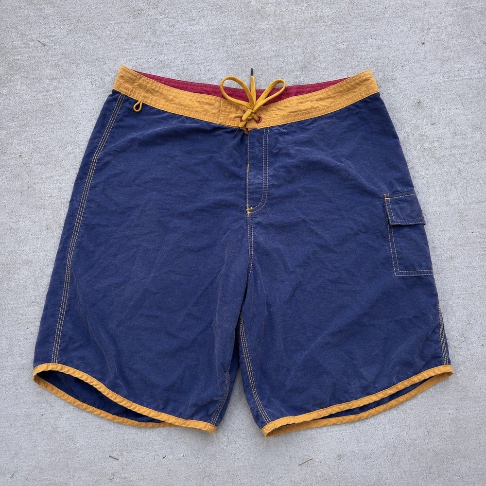 Hurley Mens Navy Blue Yellow Contrast Trim Board Shorts Cargo Pocket Size 36